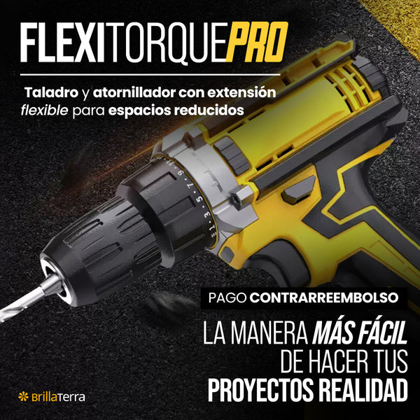 Taladro y atornillador con extensión flexible para espacios reducidos