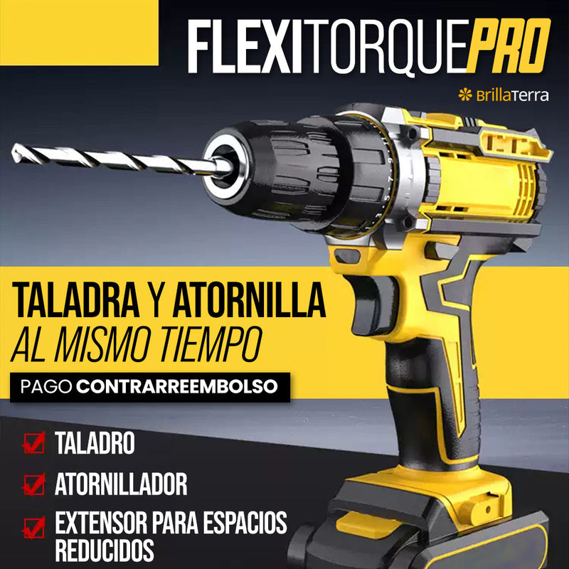 Taladro y atornillador con extensión flexible para espacios reducidos
