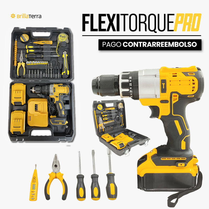 Taladro y atornillador con extensión flexible para espacios reducidos