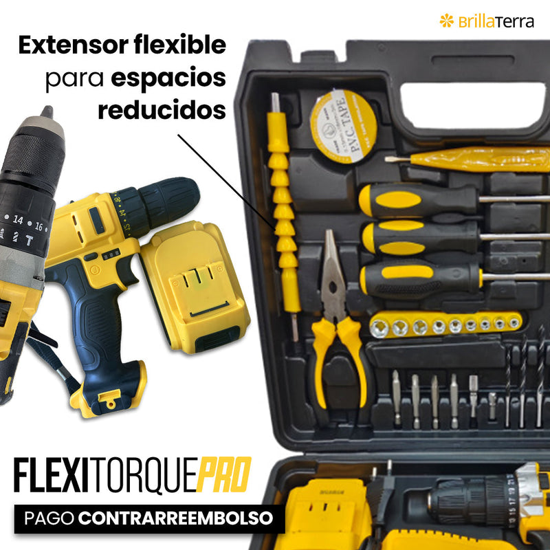 Taladro y atornillador con extensión flexible para espacios reducidos