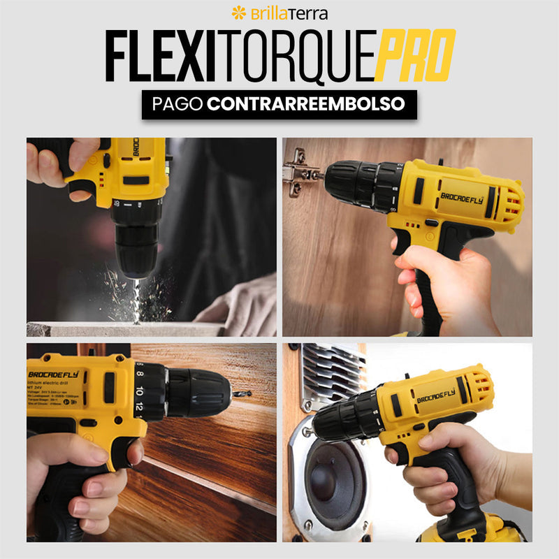 Taladro y atornillador con extensión flexible para espacios reducidos