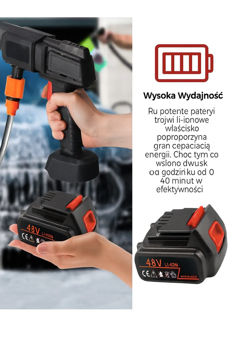 OSTATNIE 12 SZTUK | Bezprzewodowa myjka ciśnieniowa  o wysokim ciśnieniu + 8 DODATKOWYCH AKCESORIÓW GRATIS