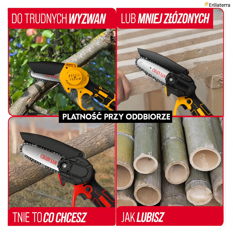 – Mini piła łańcuchowa bezprzewodowa i przenośna do prac ogrodowych i majsterkowania
