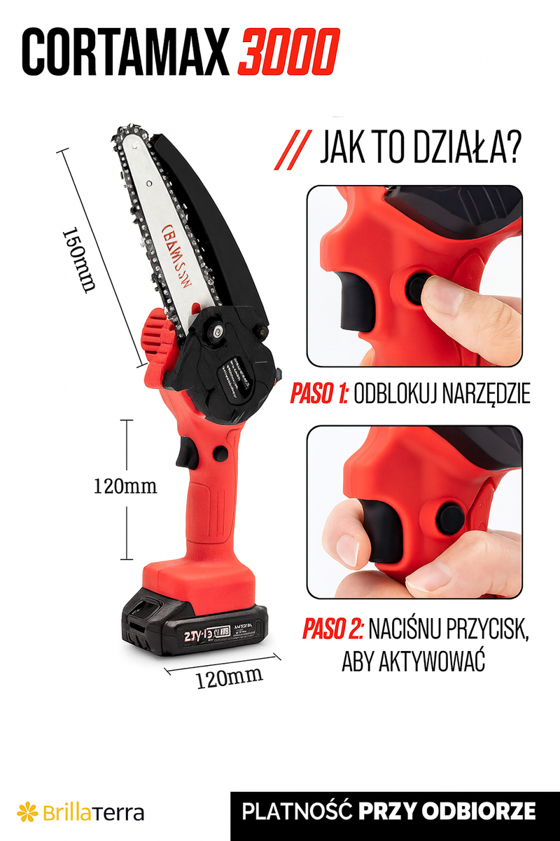 – Mini piła łańcuchowa bezprzewodowa i przenośna do prac ogrodowych i majsterkowania